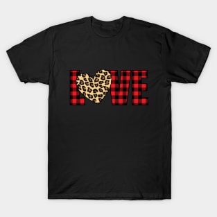 Valentine's Day leopard heart plaid pattern LOVE T-Shirt